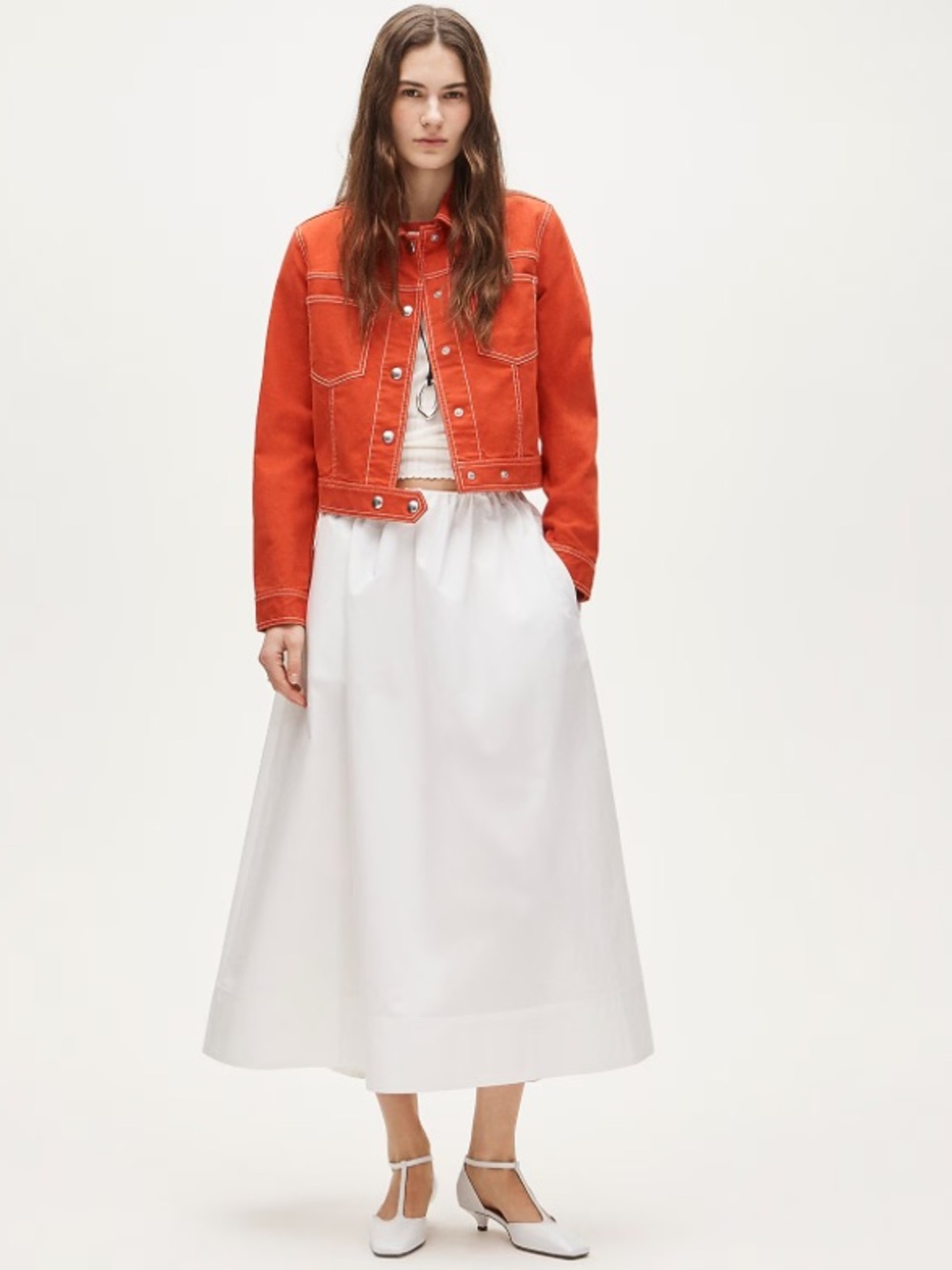 J. Crew White Pull-On Cotton Poplin Midi Skirt